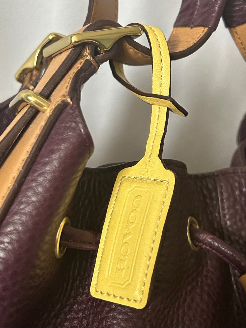 COACH Soft Legacy XI Eggplant Purple Pebbled Leather Drawstring Tote Bag Purse 🌺 - Picture 7 of 11